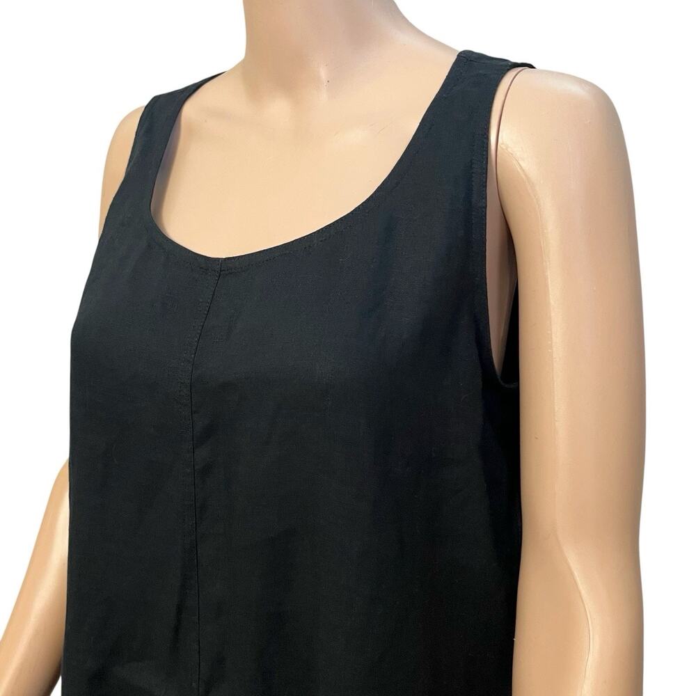 J Jill Linen Shift Dress Medium Petite Black Sleeveless Boho Vacation Casual - Picture 2 of 8